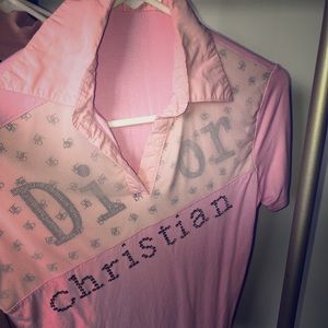 L Pink Christian Dior Collared Blouse